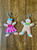 Load image into Gallery viewer, Gingerbread Cookies Girl &amp; Boy Metal Ornaments Set of 2
