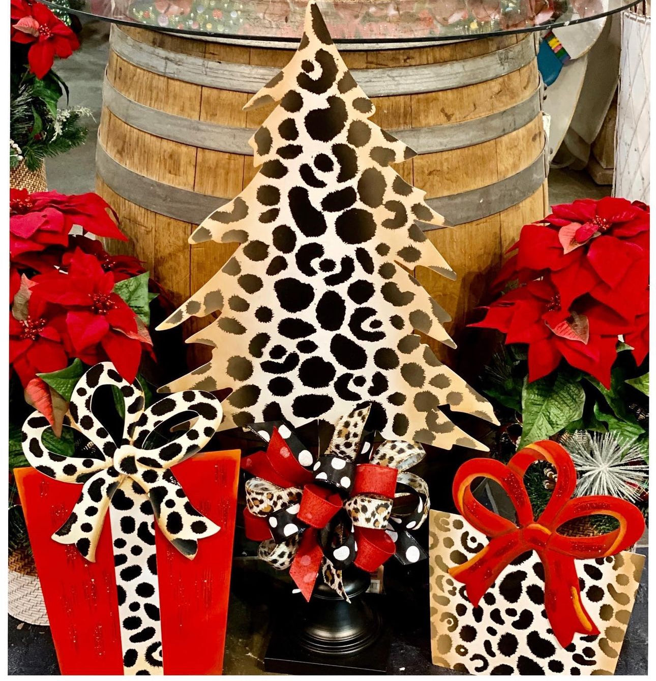 Leopard Christmas Trees Set of 3 Metal Outdoor Stakes