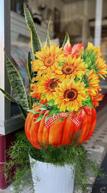 Load image into Gallery viewer, Fall/Halloween: Sunflowers Yellow, Orange, &amp; Green Metal Stake
