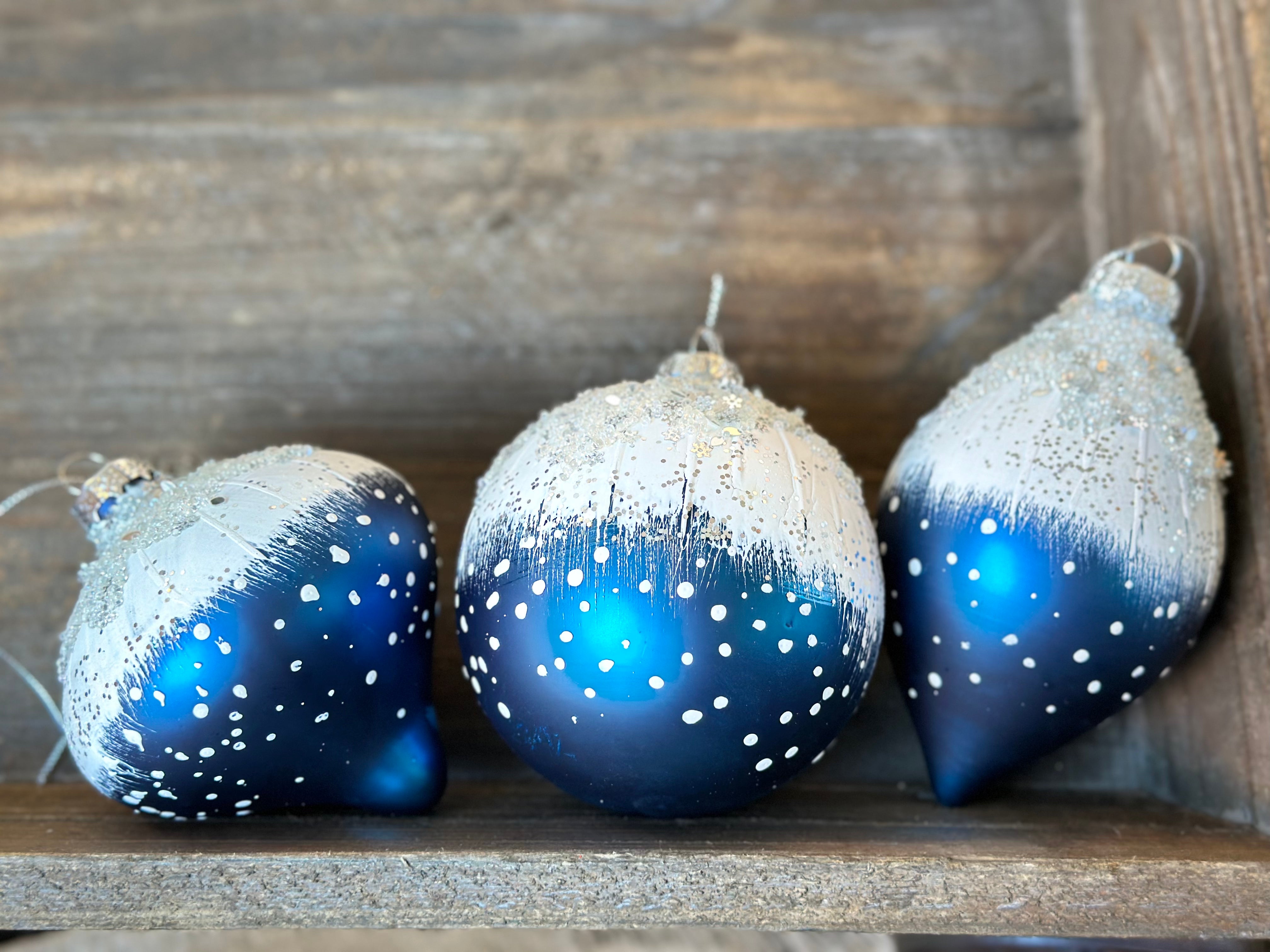 Royal Sapphire Blue and White Set of 3 Ornaments