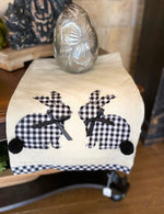 Load image into Gallery viewer, Gingham Black and White Bunny with Pom Pom Tails Table Runner
