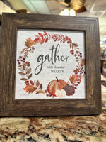 Load image into Gallery viewer, Gather with Grateful Hearts Fall Pumpkin Wood Framed Shimmering Picture
