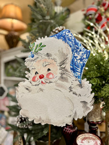 Blue and White Santa Metal Outdoor/Indoor Stake Christmas