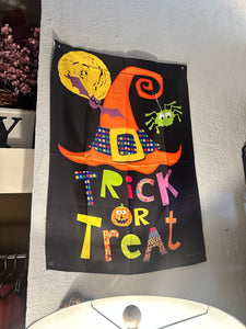 Large Black Orange Witch’s Hat Trick or Treat Flag Outdoor