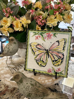 Load image into Gallery viewer, Green, Yellow, &amp; Pink Butterfly Galvanized Framed Mini Print with Floral Accents

