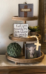 Load image into Gallery viewer, Farmhouse Beaded Wood 3-Tiered Tray
