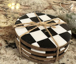 Load image into Gallery viewer, Checkered Coasters Enamel and Wood Black and White Set of 4
