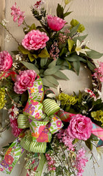 Load image into Gallery viewer, Spring Floral Wreath Pinks, Green, Soft Blues, Yellow
