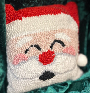 Mini Santa Hooked Pillow in Red, White, and Black