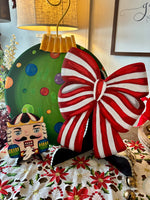 Load image into Gallery viewer, Christmas Red and White Stripe Bow Metal Stake
