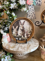 Load image into Gallery viewer, Round Wooden Framed Bunnies Art Picture Easter Spring
