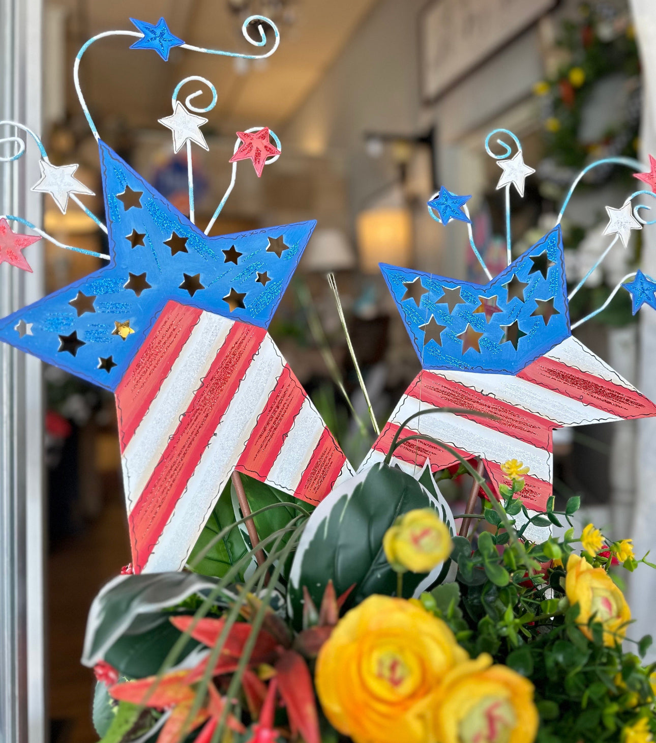Americana: Flag Stars Set of 2 Metal Stakes