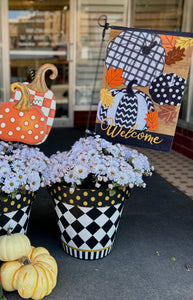 Black and White Harlequin Gold Polka Dot Design Outdoor Pots