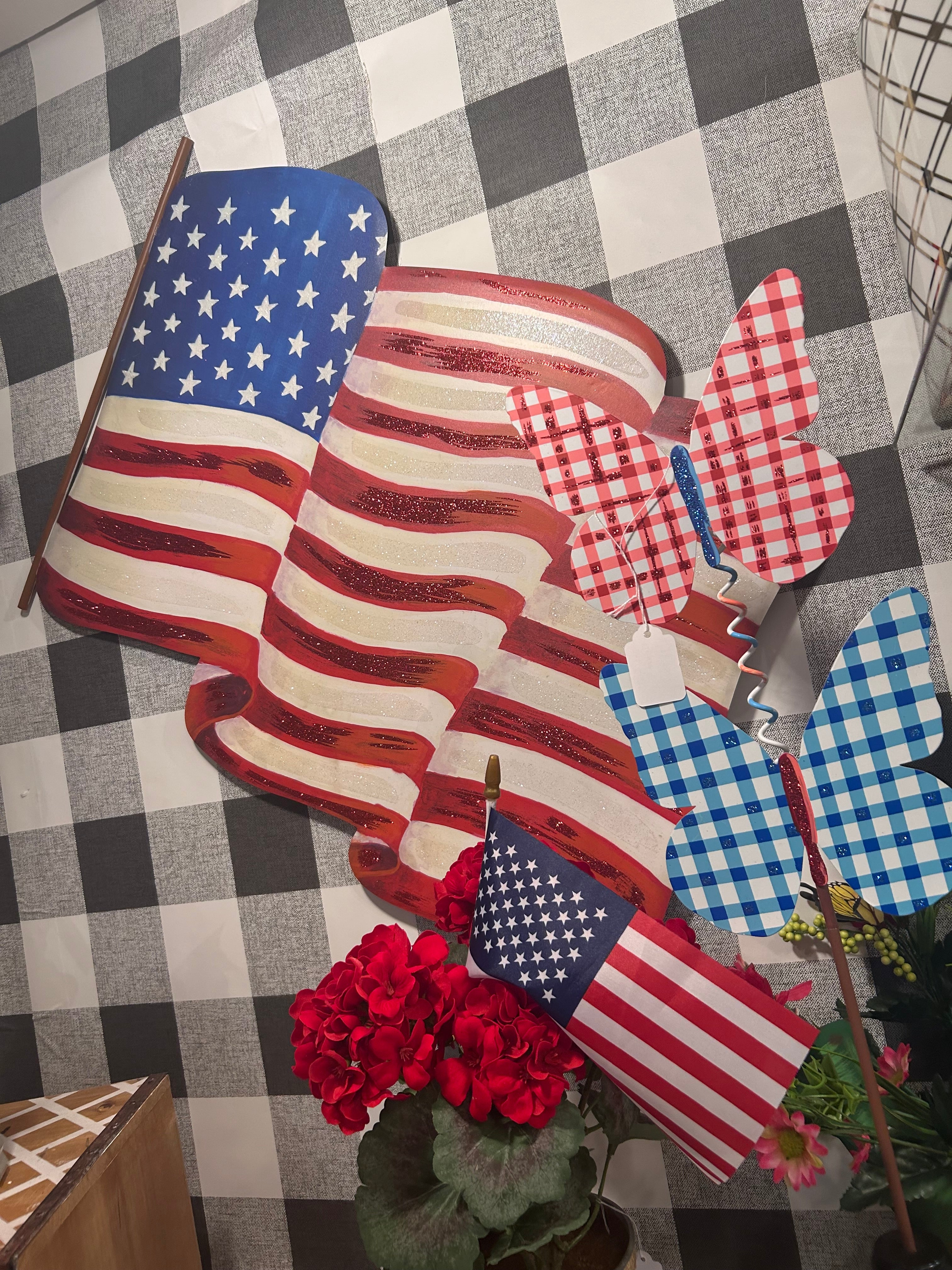 Americana: Large Waving Metal American Flag Stake