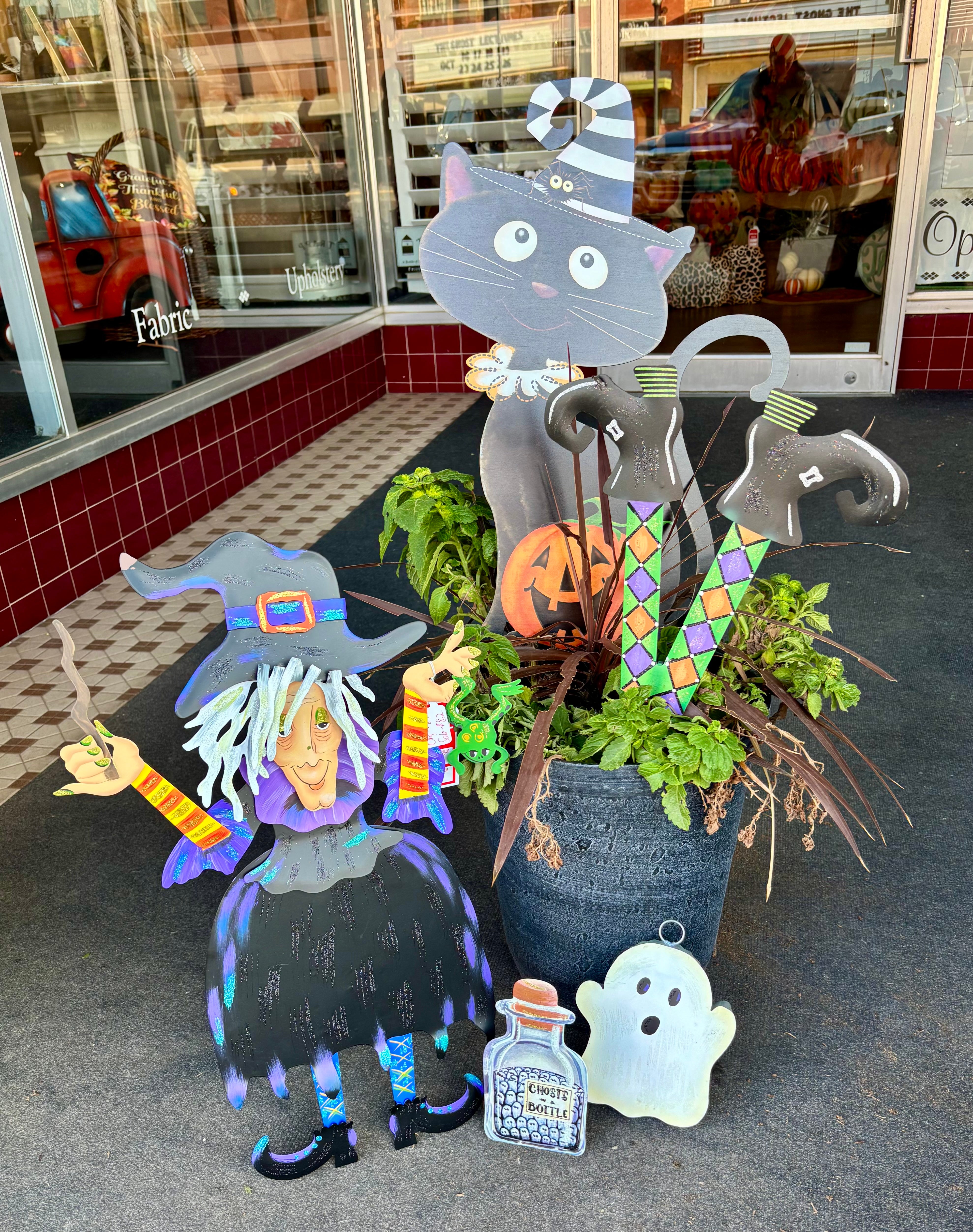 Small Tillie the Witch In Black, Purple, Orange, and Yellow with her Frog Roundtop Collection