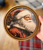 Load image into Gallery viewer, Santa Red White Hat Round Wood Frame Christmas Decor
