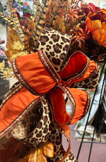 Load image into Gallery viewer, Fall Leopard Chocolate Ribbon Floral Wreath
