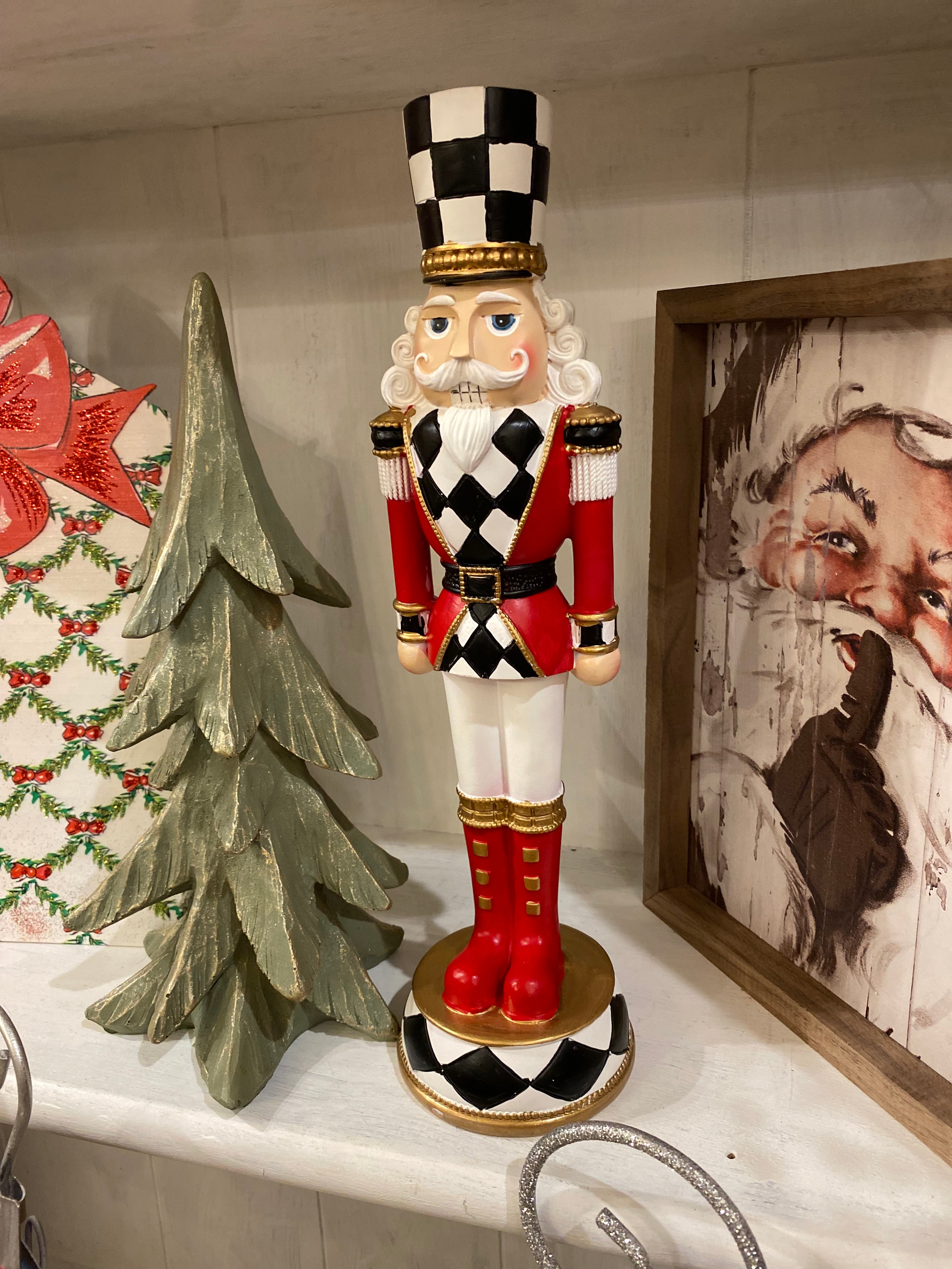Nutcracker Black & White, Gold, and Red with Check Pattern 13”h Set of 2
