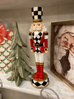 Load image into Gallery viewer, Nutcracker Black &amp; White, Gold, and Red with Check Pattern 13”h Set of 2
