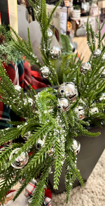 Load image into Gallery viewer, Pine Greenery Stem with Silver Bells and Sequins Pack of 3
