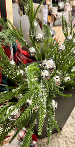 Pine Greenery Stem with Silver Bells and Sequins Pack of 3