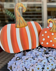 Orange & White Stripe Metal Pumpkin Yard Stake