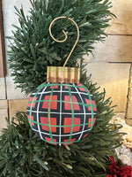 Load image into Gallery viewer, Whimsical Plaid, Stripe, &amp; Check Set of 3 Metal Shimmering Ornaments

