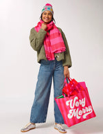 Load image into Gallery viewer, Pink Red Stripe Tote Very Merry
