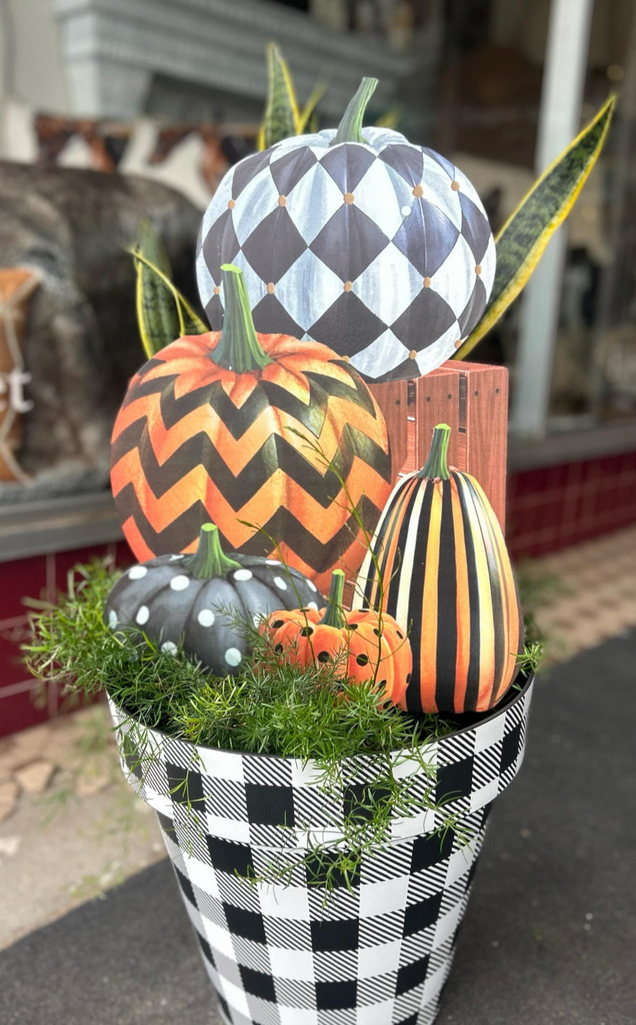 Harlequin Stacked Pumpkin Topiary