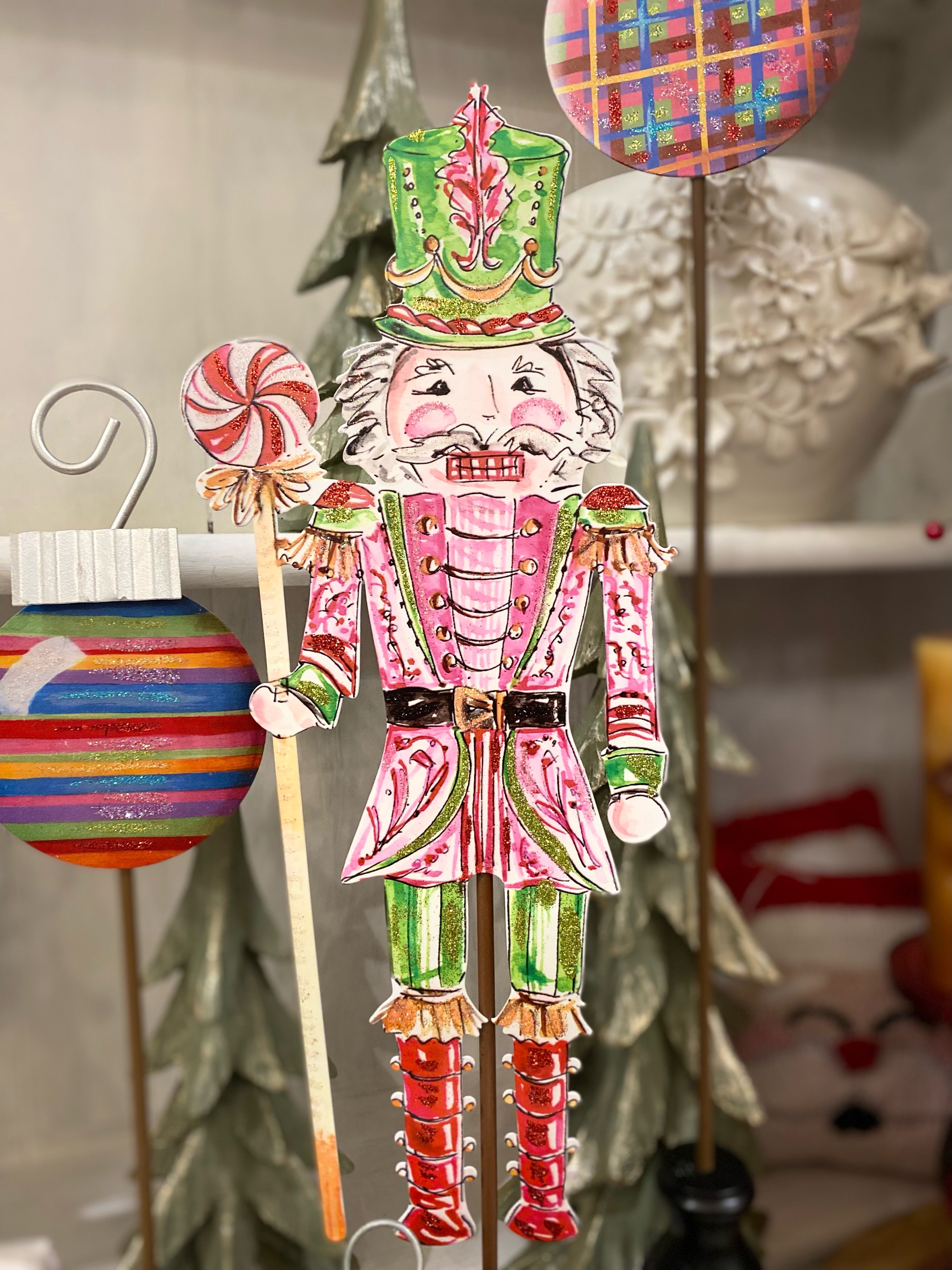 Pink, Green, & RedNutcracker Metal Stake Outdoor or Indoor