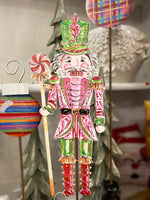 Load image into Gallery viewer, Pink, Green, &amp; RedNutcracker Metal Stake Outdoor or Indoor
