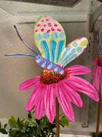 Load image into Gallery viewer, Aqua and Pink Metal Outdoor Stake
