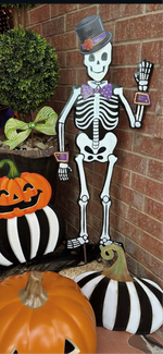 Load image into Gallery viewer, Large Tuxedo Skeleton Halloween Metal Outdoor Stake or Hang
