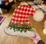Load image into Gallery viewer, Gingham Santa Hat Metal Stake Outdoor or Indoor
