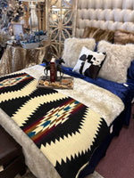 Load image into Gallery viewer, Aztec Sahara Black, Rust, Turquoise Blue Blanket
