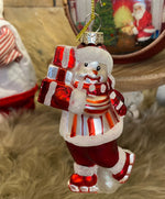 Load image into Gallery viewer, Red &amp; White Glittered Blown Glass Snowman Ornament Mark Roberts
