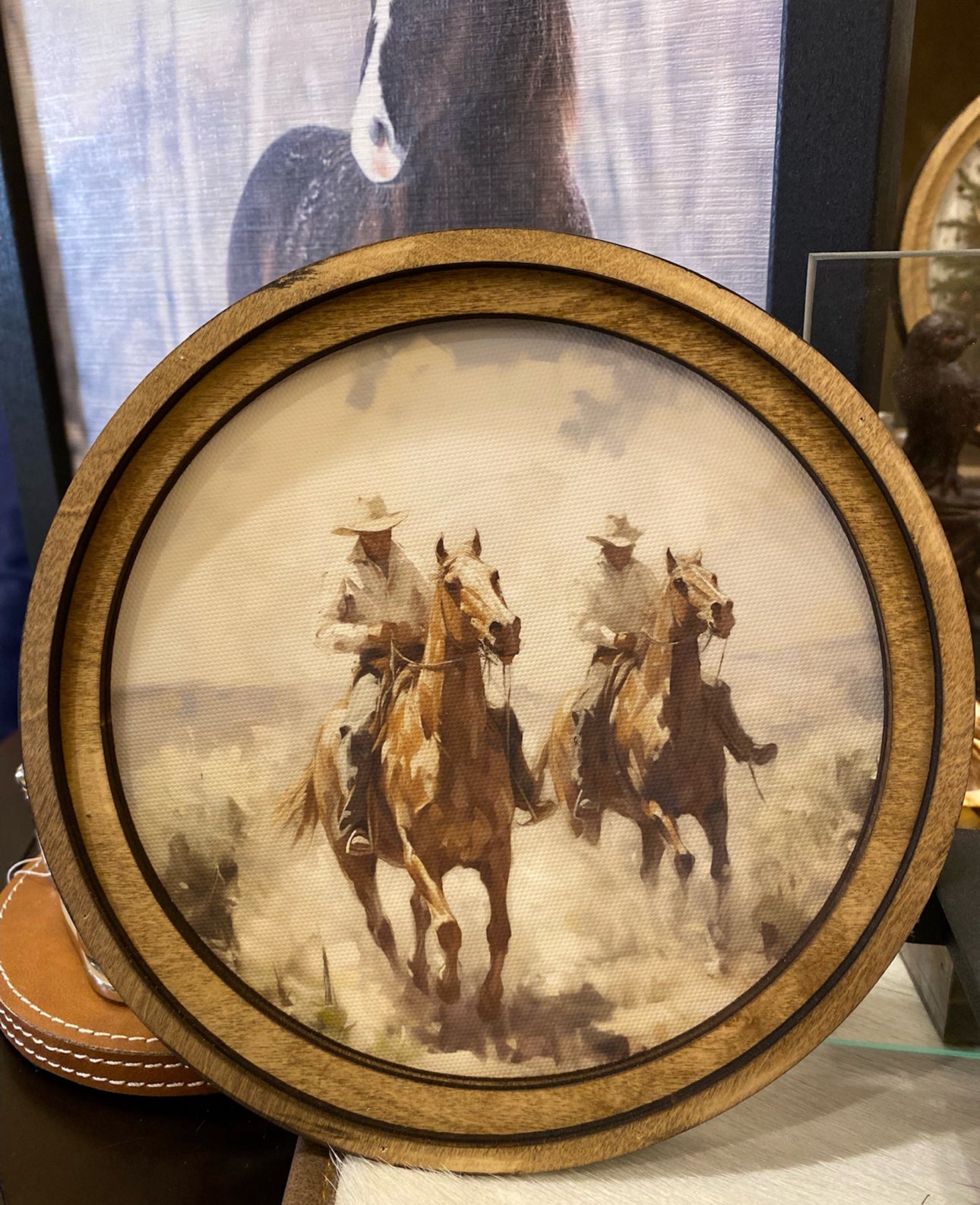 Cowboys Western Art with Wood Frame 8”x8”