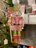 Load image into Gallery viewer, Pink, Green, &amp; RedNutcracker Metal Stake Outdoor or Indoor
