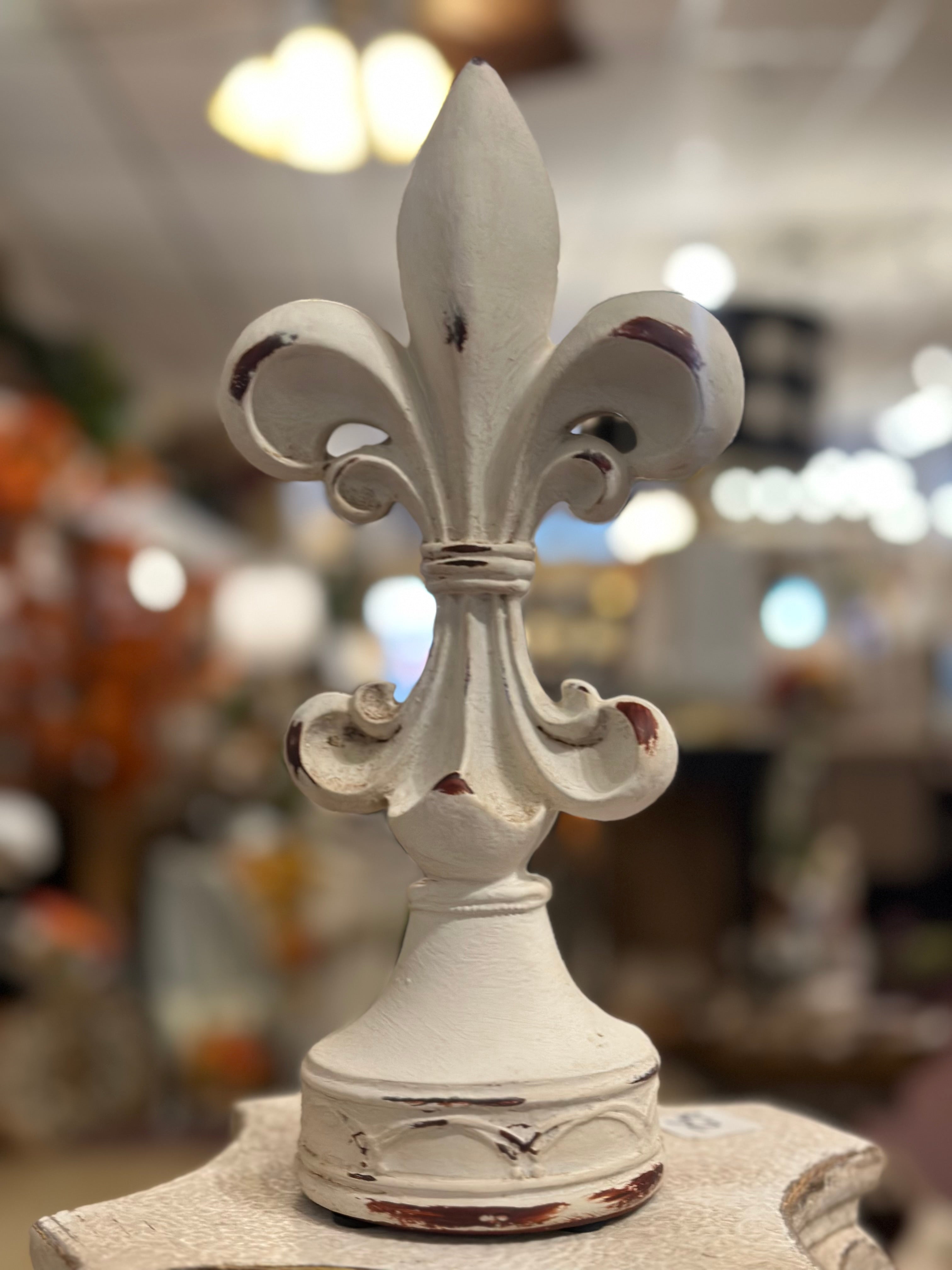 White Distressed Fleur de lis