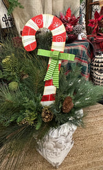 Load image into Gallery viewer, Set of 2 Candy Cane with Lime Green Bows Metal Stakes Outdoor or Indoor
