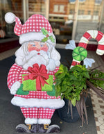 Load image into Gallery viewer, Large Santa Claus Red White Checkered Pattern with attached easel Outdoor Metal Christmas

