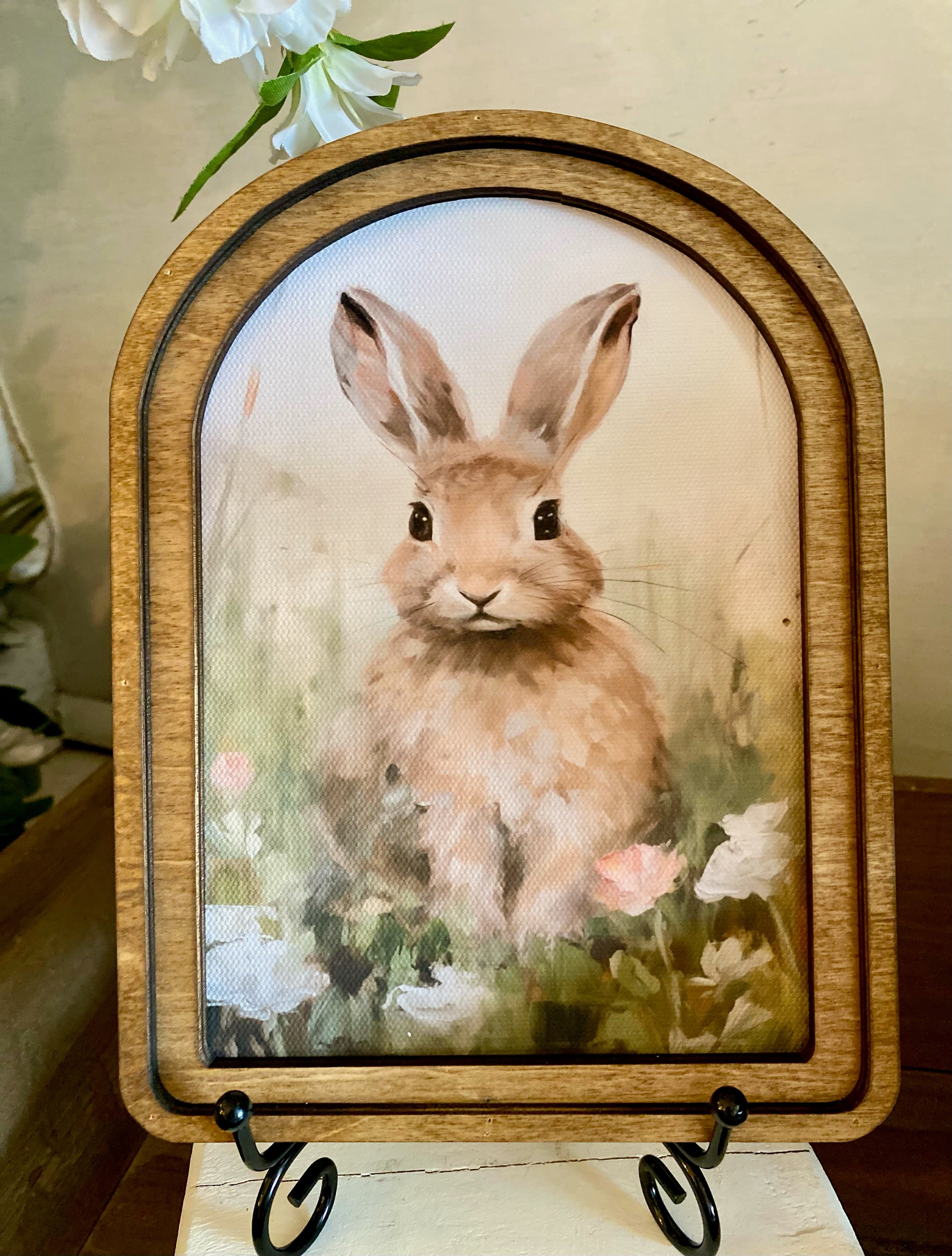 Arch Top Wooden Frame Bunny Art