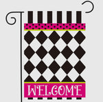 Load image into Gallery viewer, Flag Hot Pink, Lime Green, Black and White Harlequin Stripe Design Outdoor Flag
