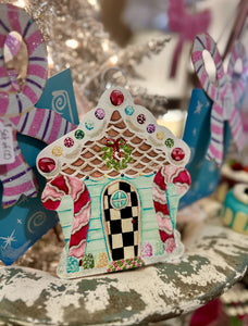 Gingerbread House Charm Metal Checkered Pattern