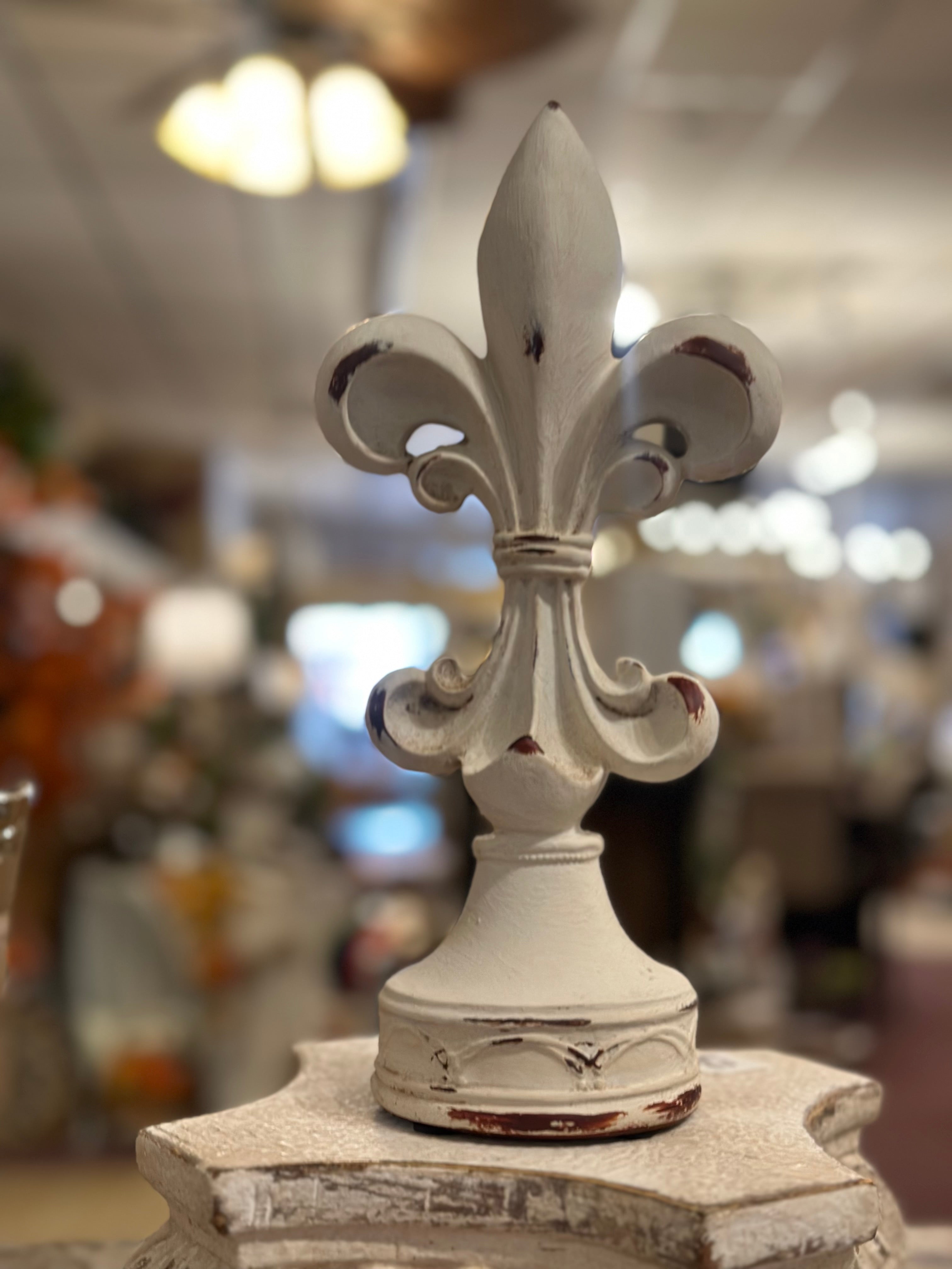 White Distressed Fleur de lis