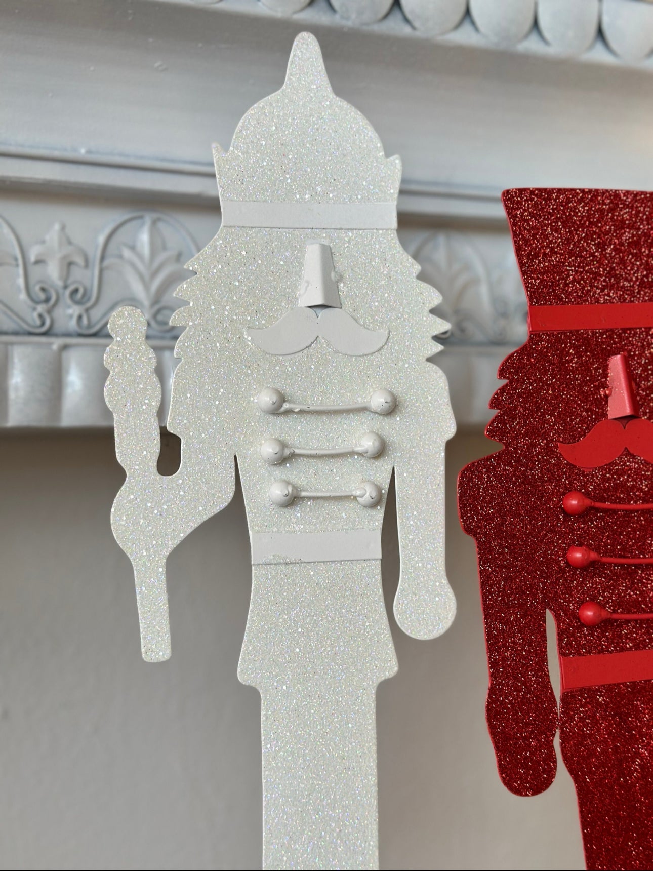 Set of 3 Nutcracker Christmas Metal Stakes Outdoor or Indoor White, Green, Red