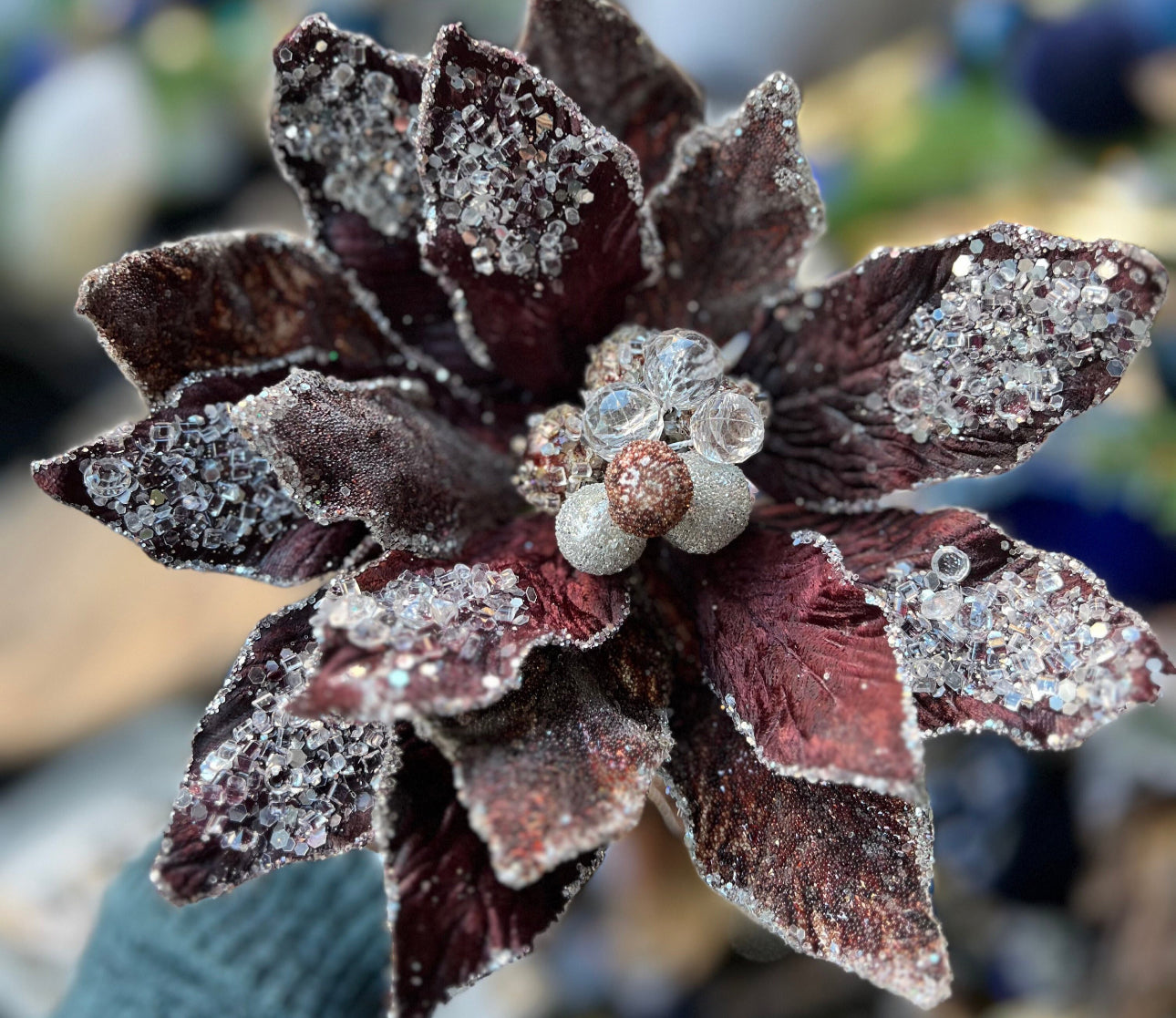 Copper Wine Glam Velvet Poinsettia with Sequins