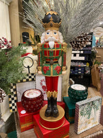 Load image into Gallery viewer, Plaid Nutcracker in Maroon, Dark Green, White and Gold with Black Accents
