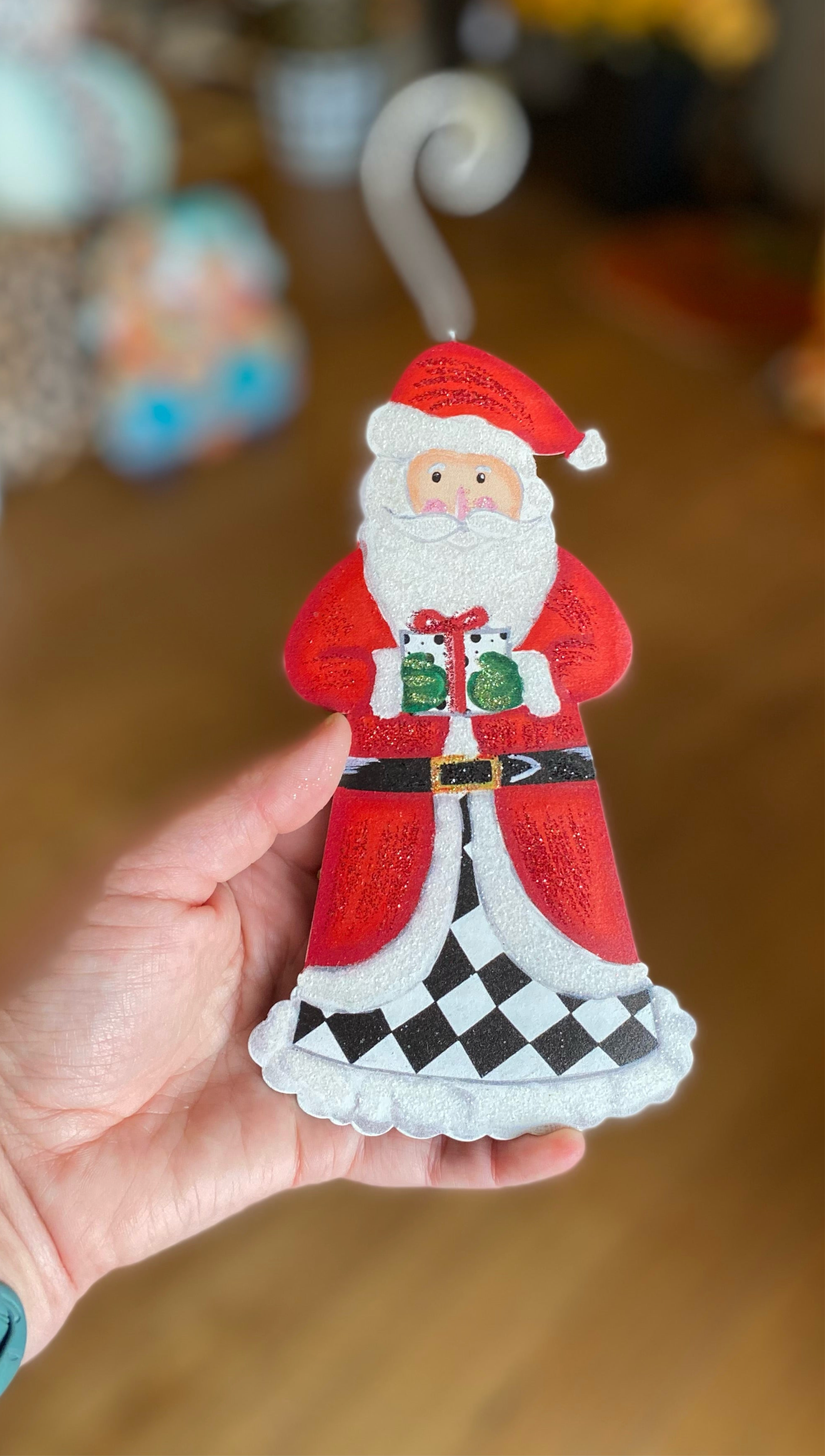 Santa Claus Harlequin Metal Ornament