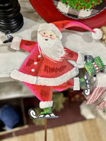 Load image into Gallery viewer, Skating Santa Metal Stake Red &amp; White
